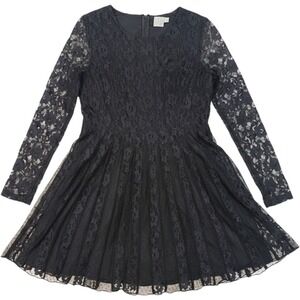 ASOS Lace Mini Dress Womens 10 Black Excellent Long Sleeve Fit and Flare‎ LBD